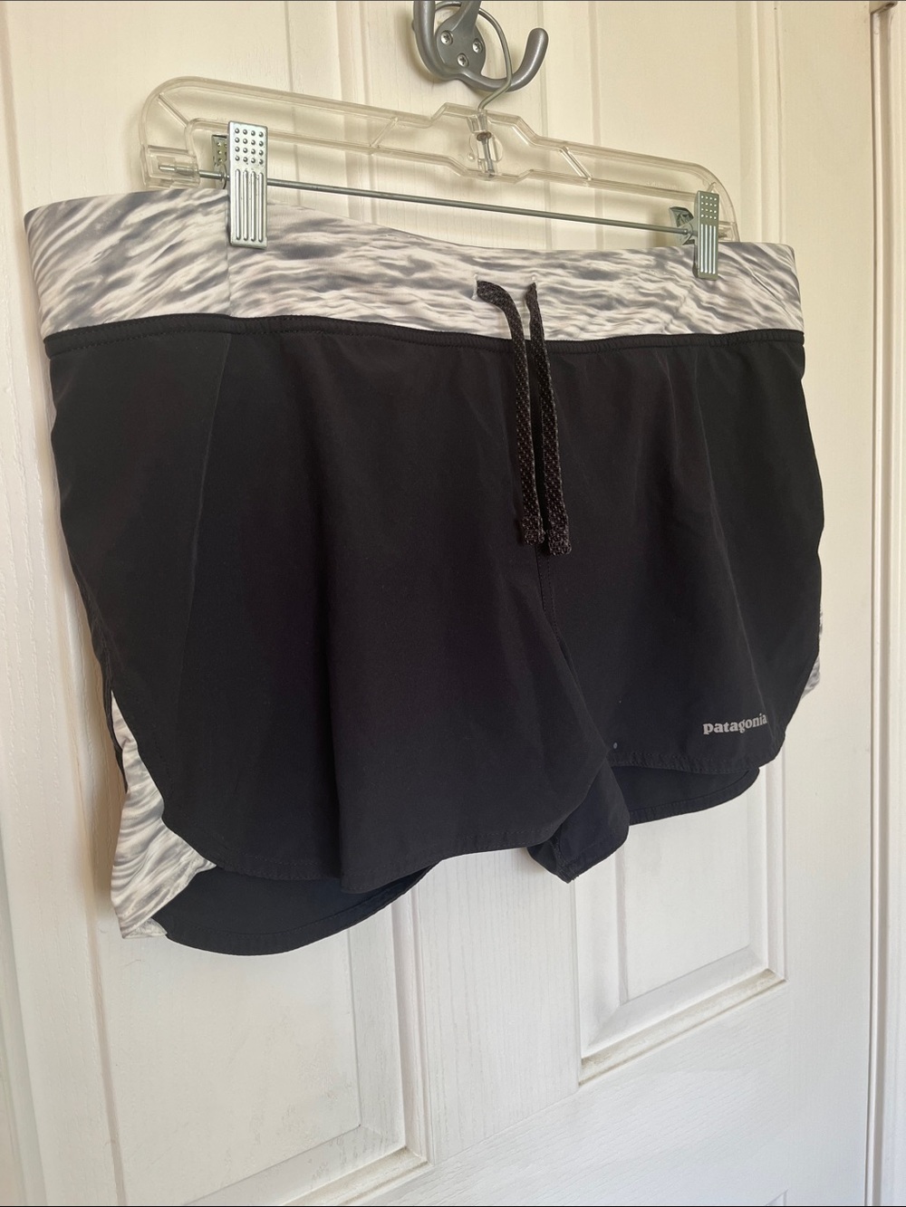 Patagonia Black Athletic Shorts with Marbled Gray Waistband